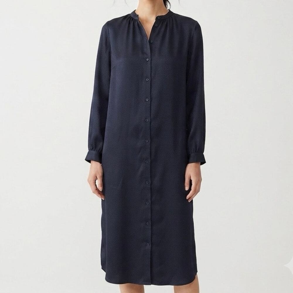 Rebecca Taylor 100% Silk Navy Button Down Long Sleeve Midi Shirt Dress Size 6